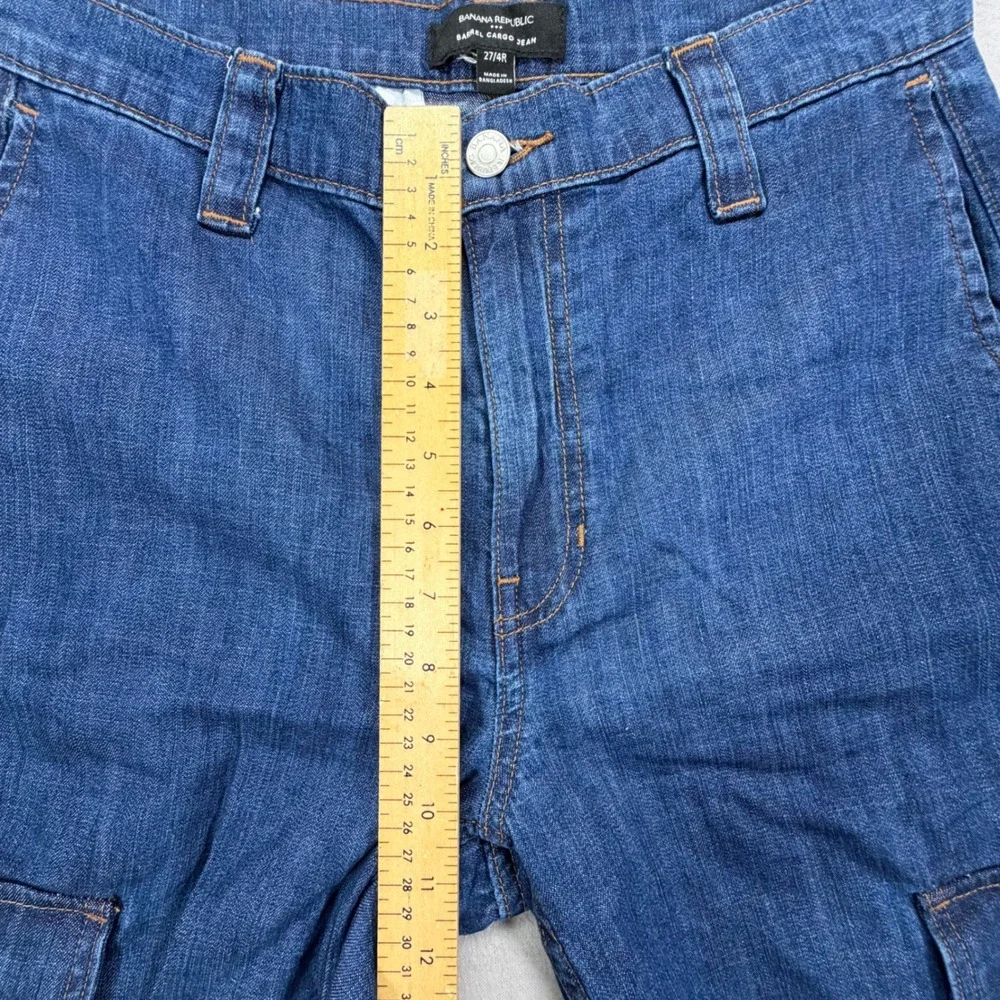 Banana Republic Womens Barrel Cargo Jean Relaxed Blue High Rise Utility 27/4R